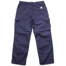 画像3: メキシコ製 carharttカーハート FR CAT2 ダック地 カーゴパンツ 濃紺 w38 L32 (3)