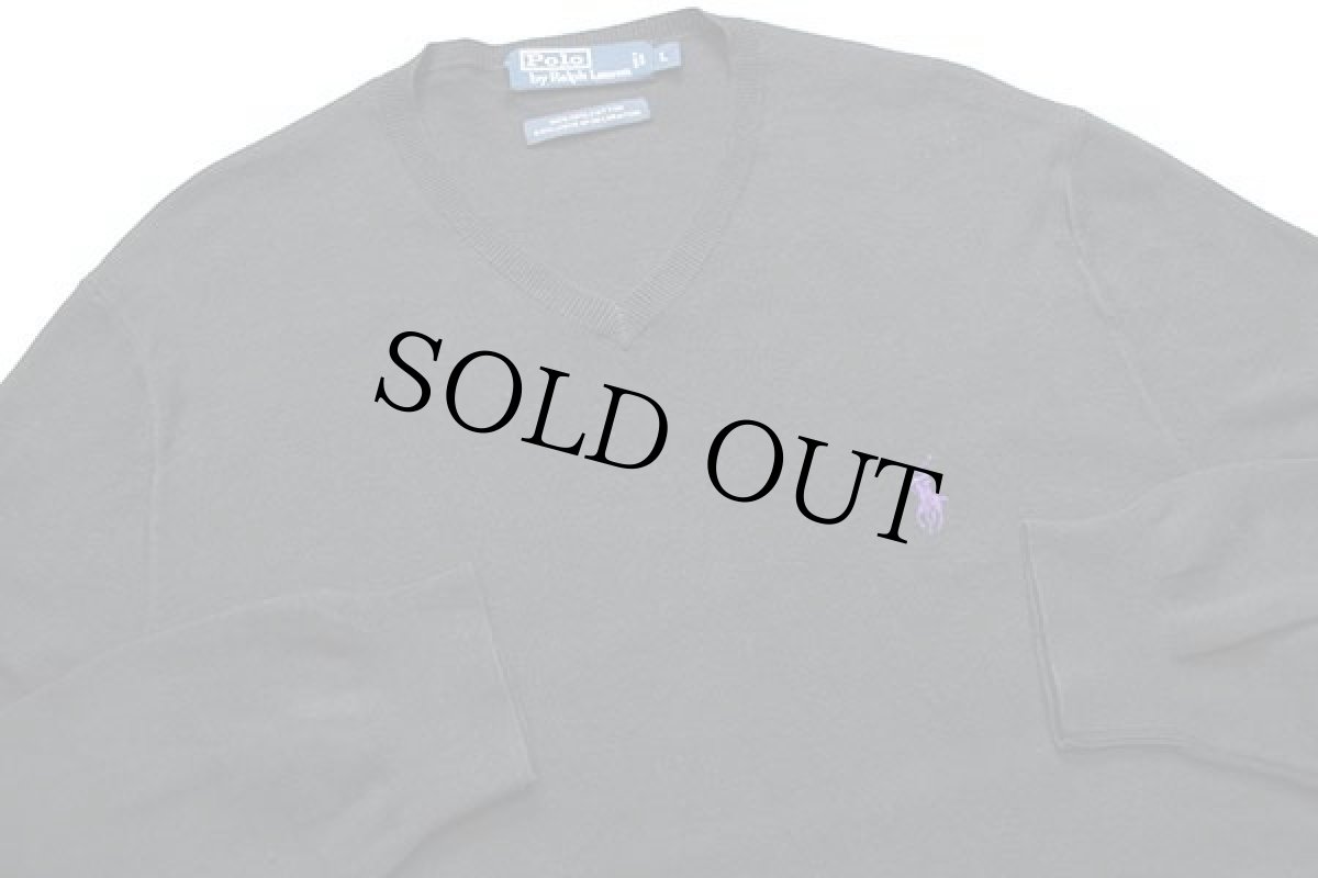 画像3: ポロ ラルフローレン ワンポイント Vネック ピマ コットンニット セーター 黒 L (3)