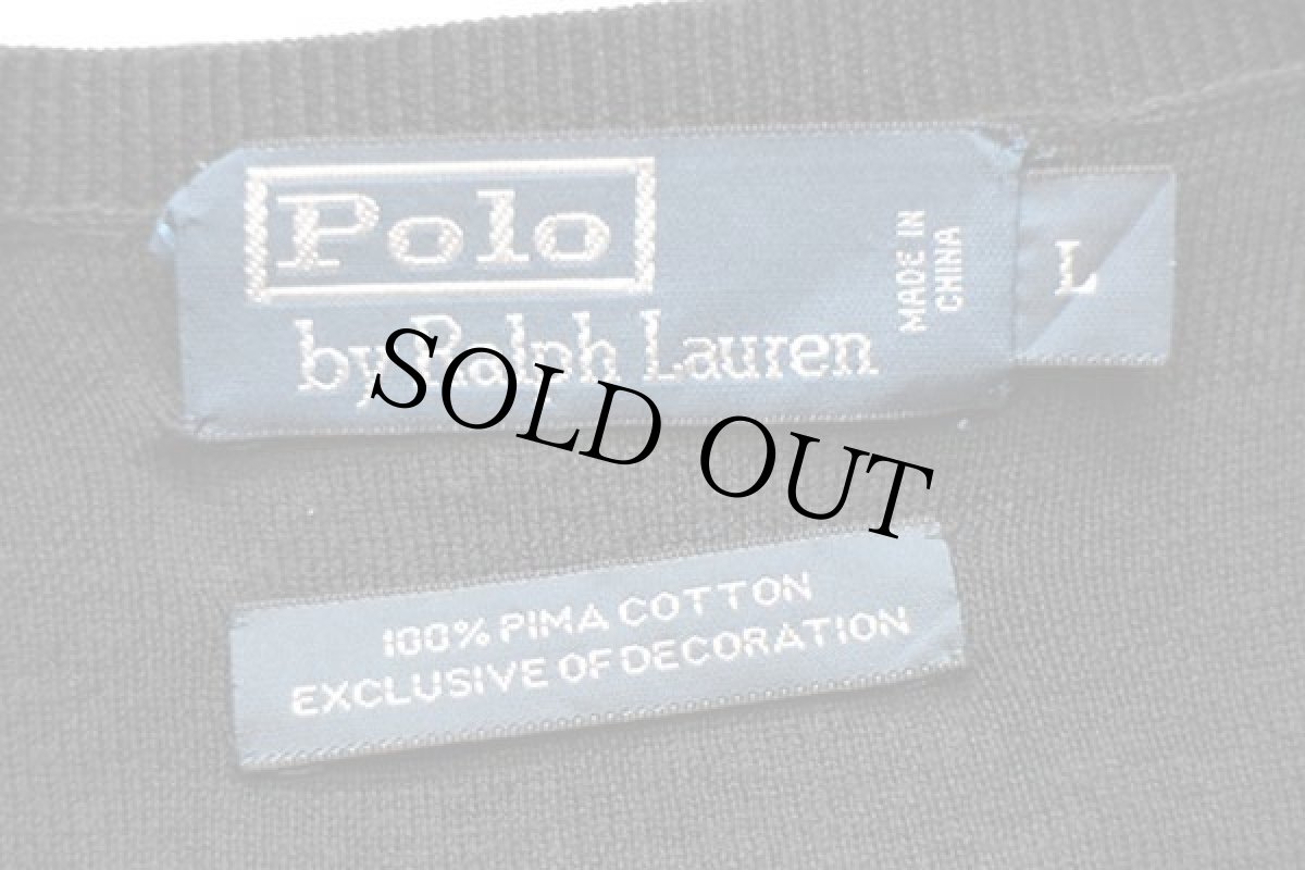 画像4: ポロ ラルフローレン ワンポイント Vネック ピマ コットンニット セーター 黒 L (4)