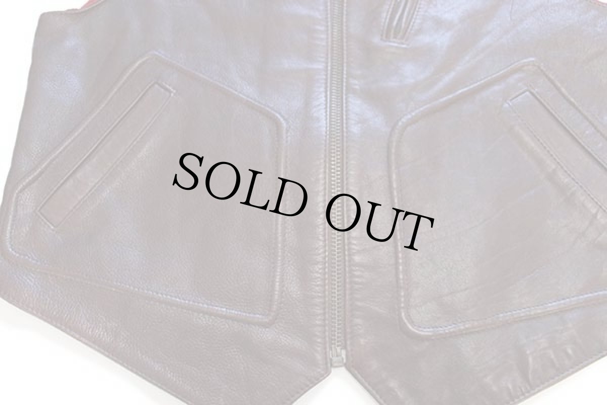 画像6: 90s EL CHARRO バッファローチェックライナー レザー 切り替え ベスト 焦げ茶 XL (6)