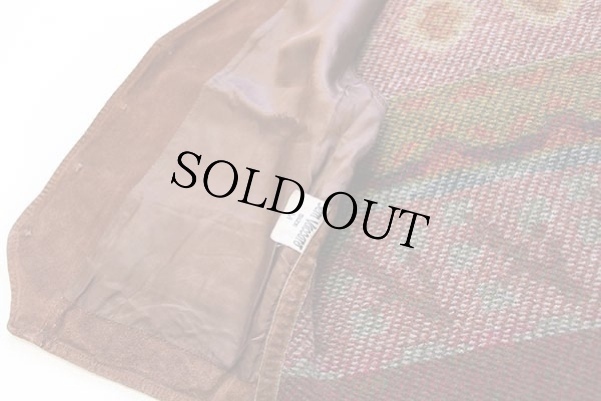 画像6: 90s Sem Vaccaro スエードレザー×フォークロア柄ラグ 切り替え ベスト M (6)