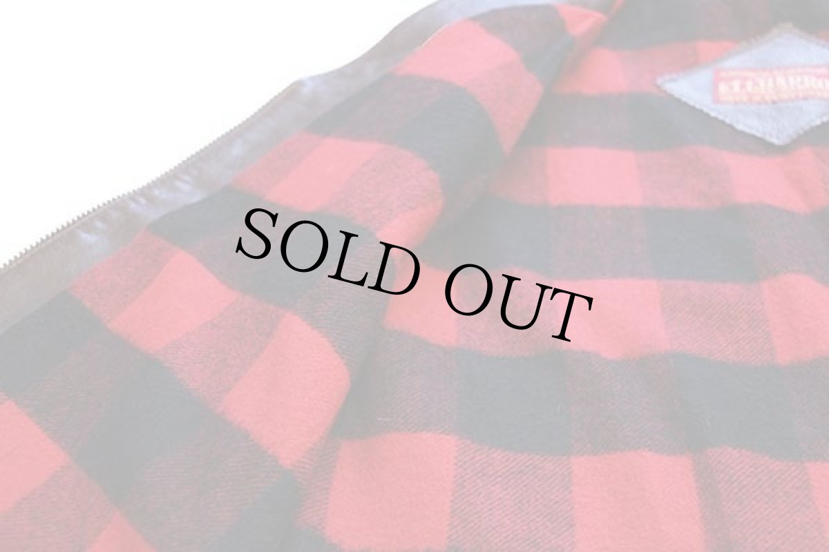 画像5: 90s EL CHARRO バッファローチェックライナー レザー 切り替え ベスト 焦げ茶 XL (5)