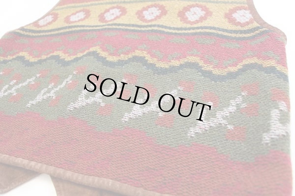 画像5: 90s Sem Vaccaro スエードレザー×フォークロア柄ラグ 切り替え ベスト M (5)