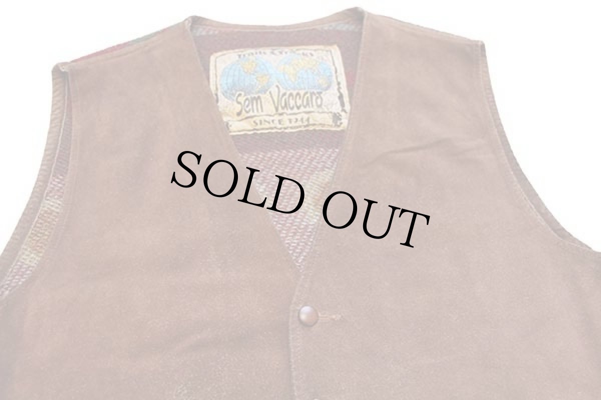 画像3: 90s Sem Vaccaro スエードレザー×フォークロア柄ラグ 切り替え ベスト M (3)