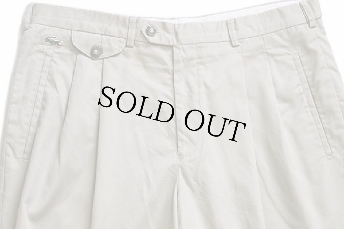 画像4: 80s スペイン製 CHEMISE LACOSTE ラコステ ツータック スラックス パンツ カーキ 46 (4)