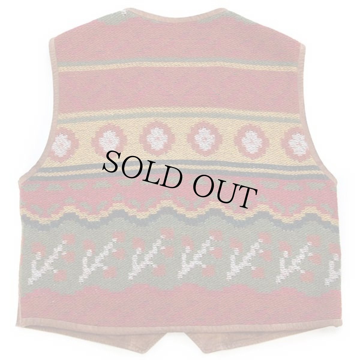 画像2: 90s Sem Vaccaro スエードレザー×フォークロア柄ラグ 切り替え ベスト M (2)