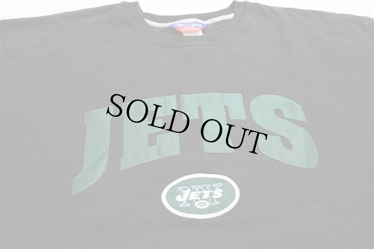 画像3: 00s メキシコ製 Championチャンピオン NFL NY JETS 前V スウェット 黒 XXL★特大 (3)