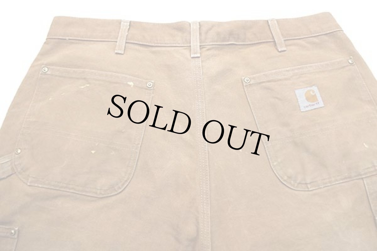 画像5: USA製 carharttカーハート ダブルニー ダック地 ペインターパンツ ペンキ飛び 茶 w36 L34 (5)