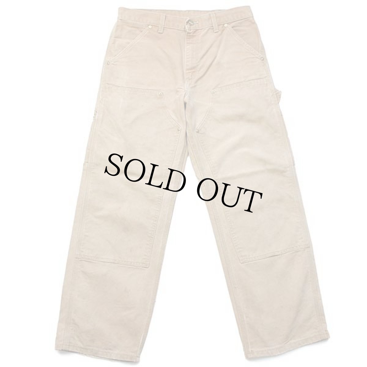 画像2: 90s USA製 carharttカーハート ダブルニー ダック地 ペインターパンツ 茶 フェード w32 (2)