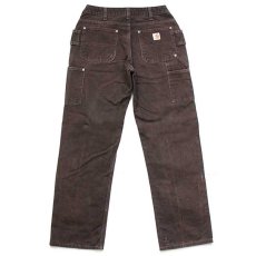 画像3: メキシコ製 carharttカーハート ダブルニー ダック地 ペインターパンツ ペンキ飛び 焦げ茶 8 L32 (3)