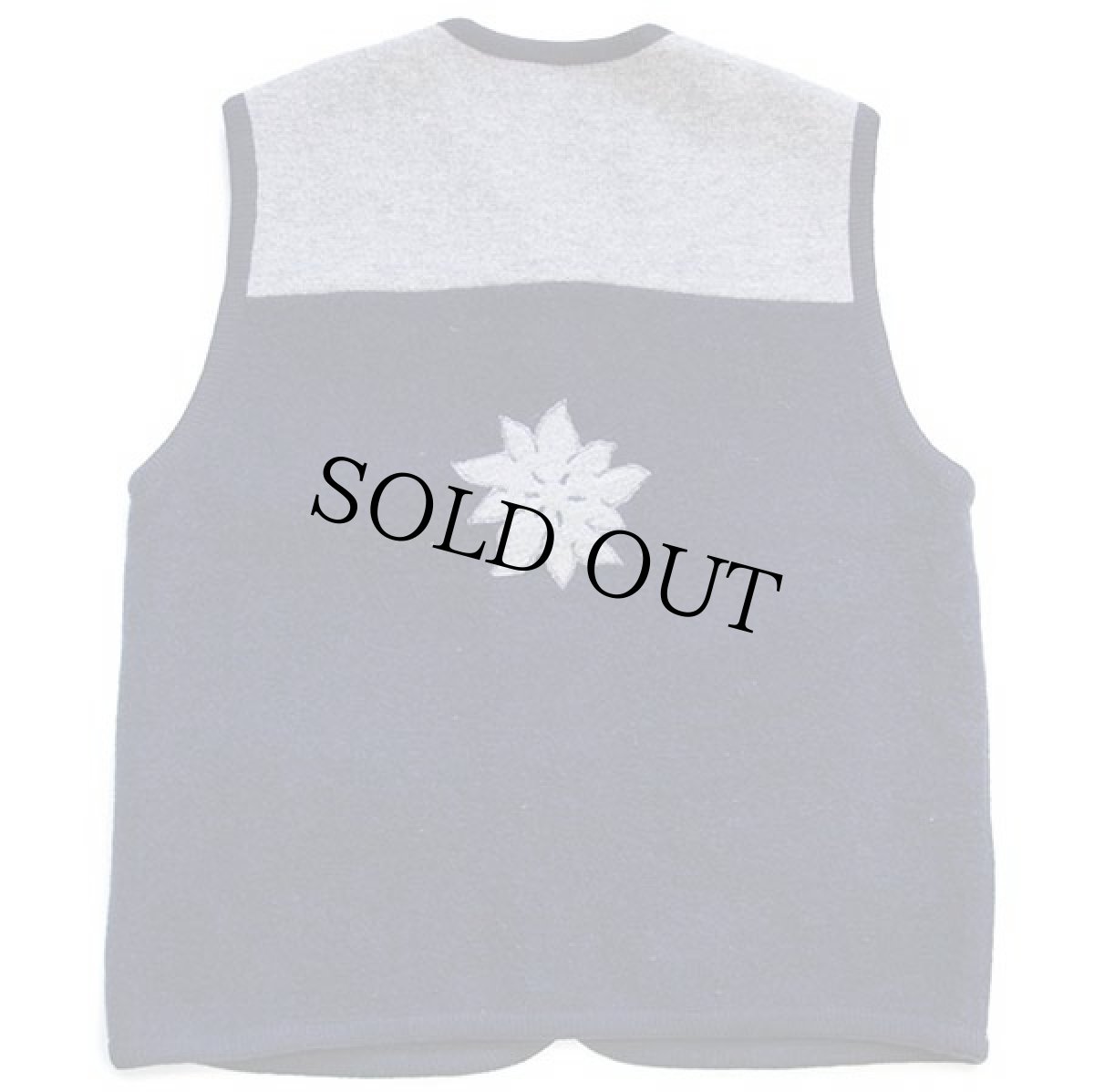 画像2: UNKNOWN 花柄 アップリケ ツートン ノーカラー チロリアン ボイルドウール ベスト 紺×グレー (2)