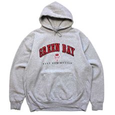 画像1: 00s GREEN BAY EAST RED DEVILS デビル 刺繍&パッチ スウェットパーカー 杢グレー XL (1)