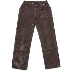 画像2: メキシコ製 carharttカーハート ダブルニー ダック地 ペインターパンツ ペンキ飛び 焦げ茶 8 L32 (2)