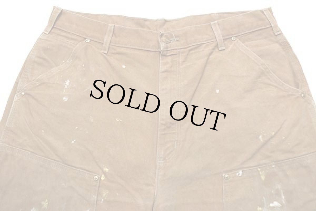 画像4: USA製 carharttカーハート ダブルニー ダック地 ペインターパンツ ペンキ飛び 茶 w36 L34 (4)