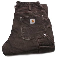 画像1: メキシコ製 carharttカーハート ダブルニー ダック地 ペインターパンツ ペンキ飛び 焦げ茶 8 L32 (1)