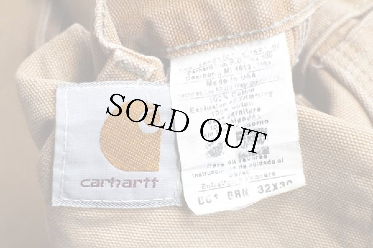 画像6: 90s USA製 carharttカーハート ダブルニー ダック地 ペインターパンツ 茶 フェード w32 (6)