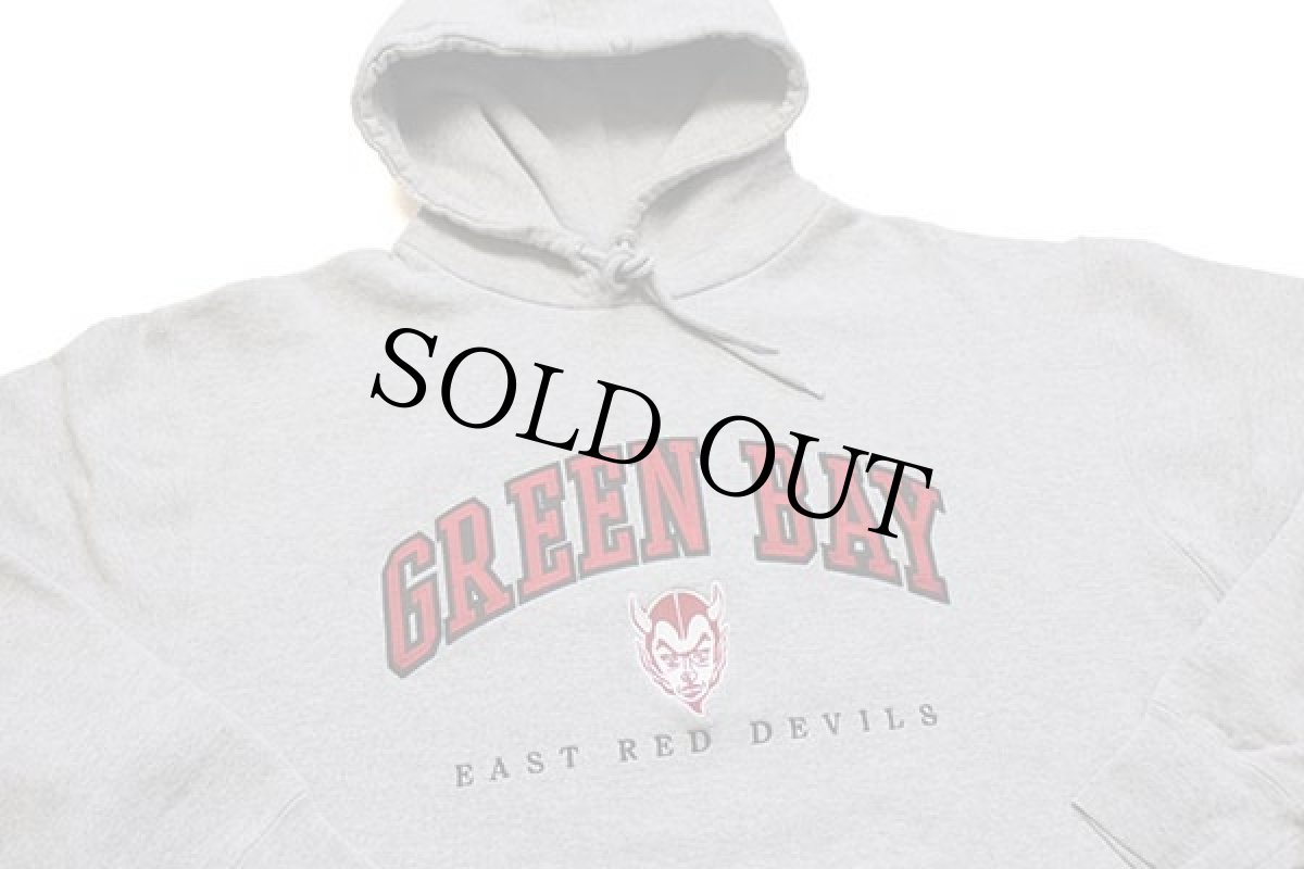 画像3: 00s GREEN BAY EAST RED DEVILS デビル 刺繍&パッチ スウェットパーカー 杢グレー XL (3)
