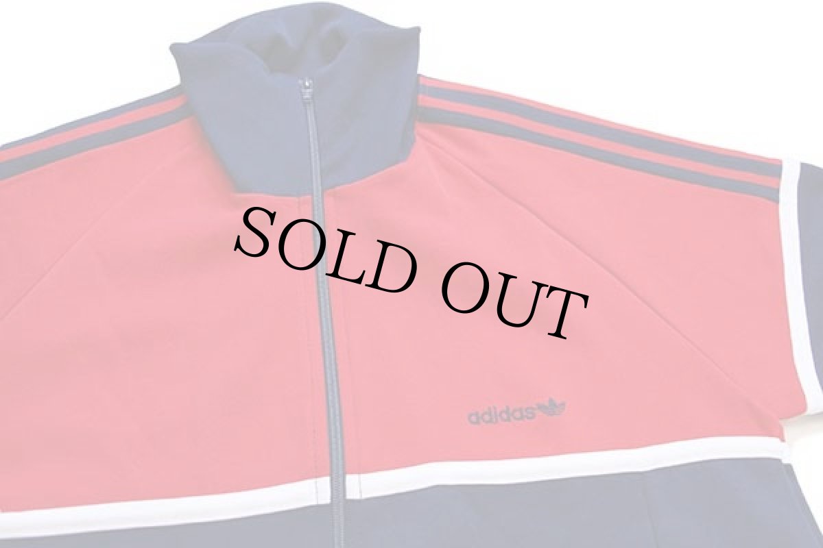 画像4: デッドストック★80s adidasアディダス トレフォイル ロゴ刺繍 ツートン ハイネック トラックジャケット 赤×紺★ジャージ (4)