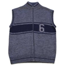 画像1: イタリア製 Maglie del Casentino 6 アップリケ ウール×アクリルニット フルジップ ベスト グレー×紺 XL (1)