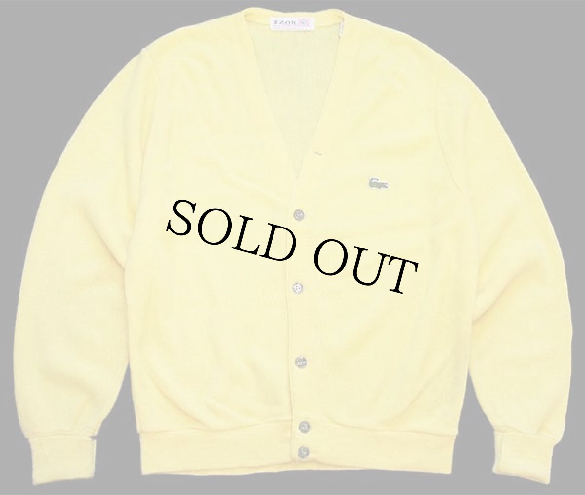 画像1: 70s USA製 IZOD OF LONDON ワンポイント パール編み アクリルニット カーディガン 黄 S★LACOSTEラコステ (1)