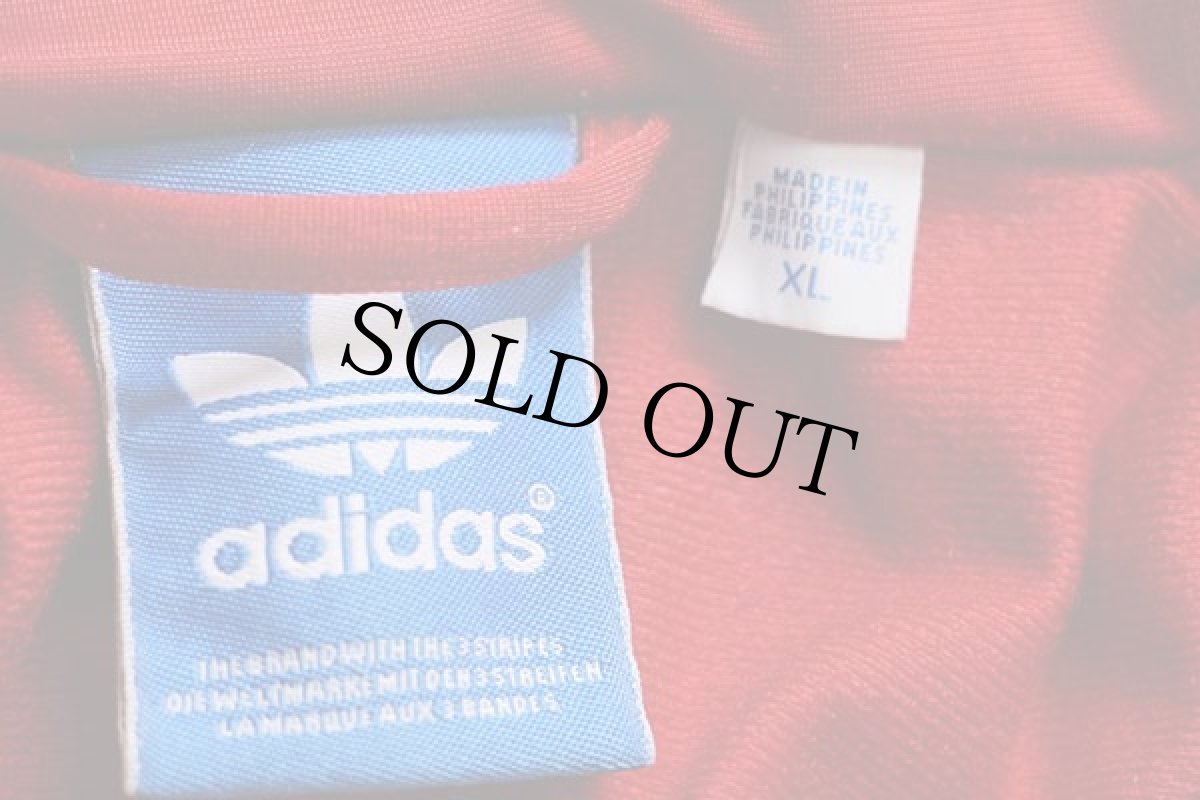 画像4: adidasアディダス トレフォイル ロゴ刺繍 トラックジャケット 濃赤×紺 XL★ジャージ (4)