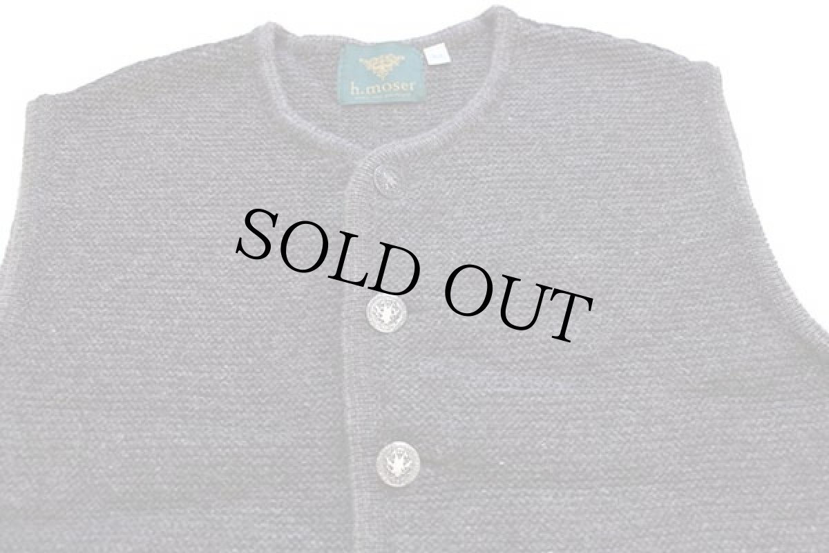 画像3: オーストリア製 h.moser ノーカラー チロリアン ウール×アクリルニット ベスト カーディガン グレーブラウン 52 (3)