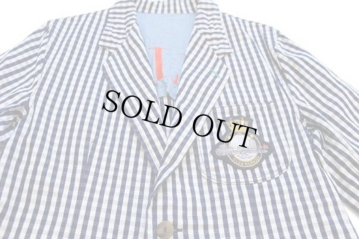 画像3: 80s イタリア製 valentino パッチ付き ギンガムチェック 2つボタン コットン キャンバス テーラードジャケット 紺×白 40 (3)