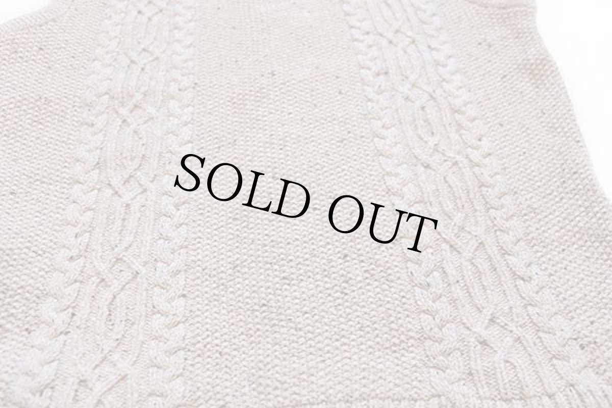 画像5: Alphorn ケーブル編み ネップ入り チロリアン ウールニット ベスト カーディガン グレーベージュ 52★フィッシャーマン (5)