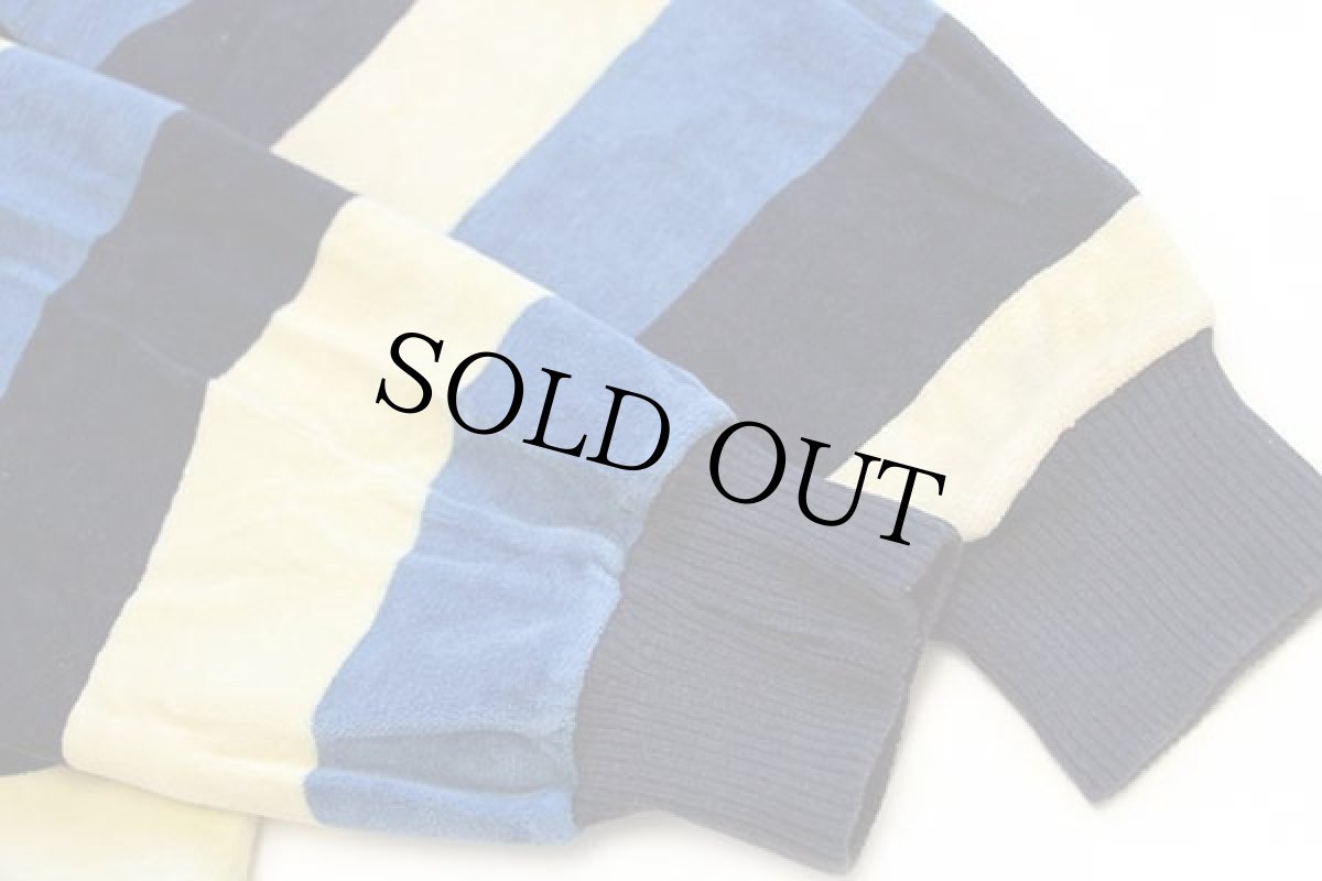 画像7: 80s イタリア製 luck in luck マルチ太ボーダー ベロア スウェット 紺×青×黄 XL (7)