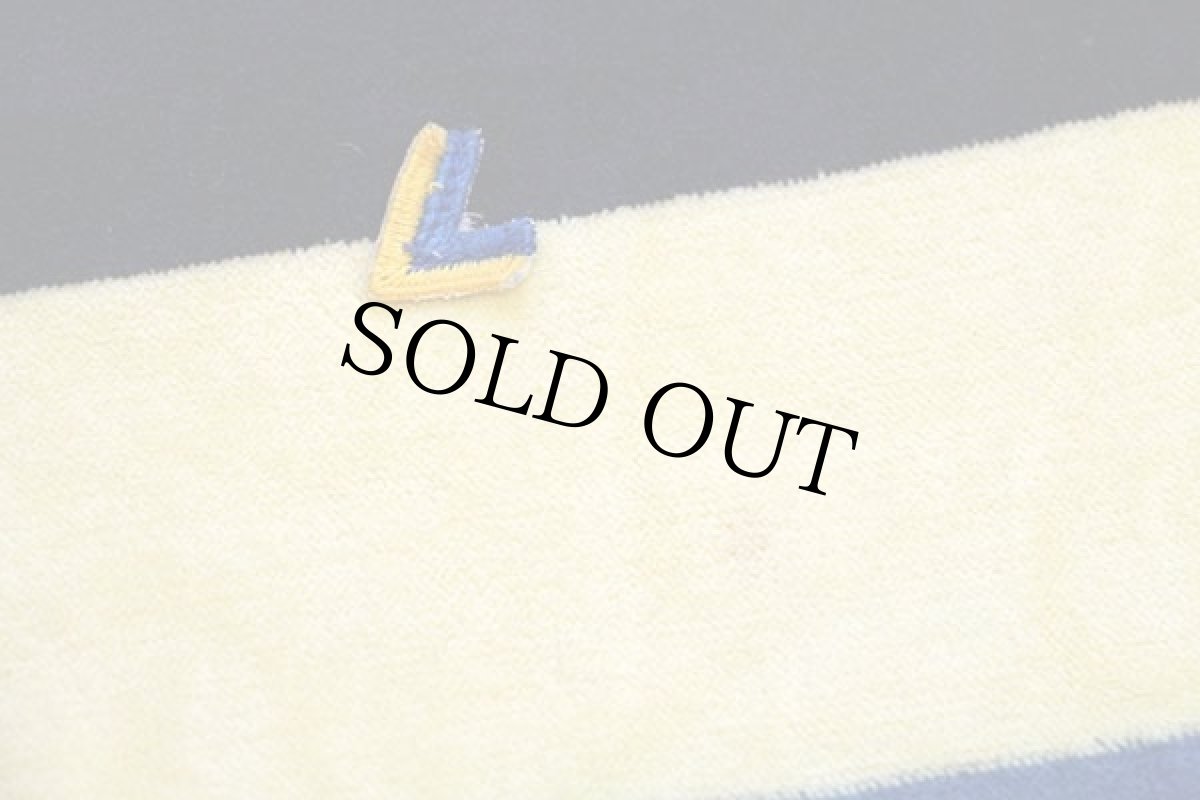 画像6: 80s イタリア製 luck in luck マルチ太ボーダー ベロア スウェット 紺×青×黄 XL (6)