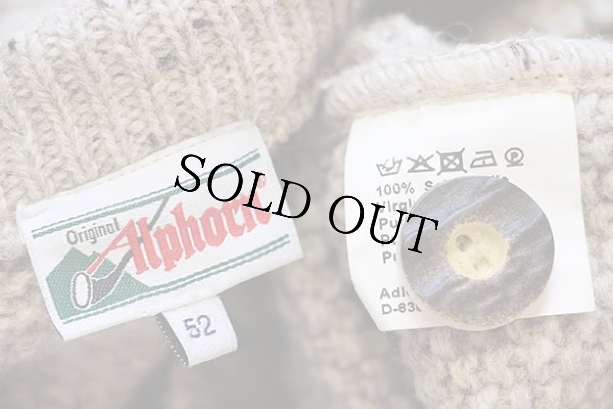 画像4: Alphorn ケーブル編み ネップ入り チロリアン ウールニット ベスト カーディガン グレーベージュ 52★フィッシャーマン (4)