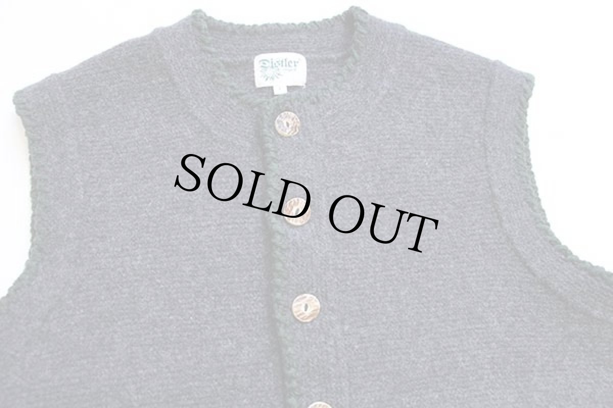 画像3: Distler 鹿角ボタン ノーカラー チロリアン ウールニット ベスト チャコールグレー L (3)