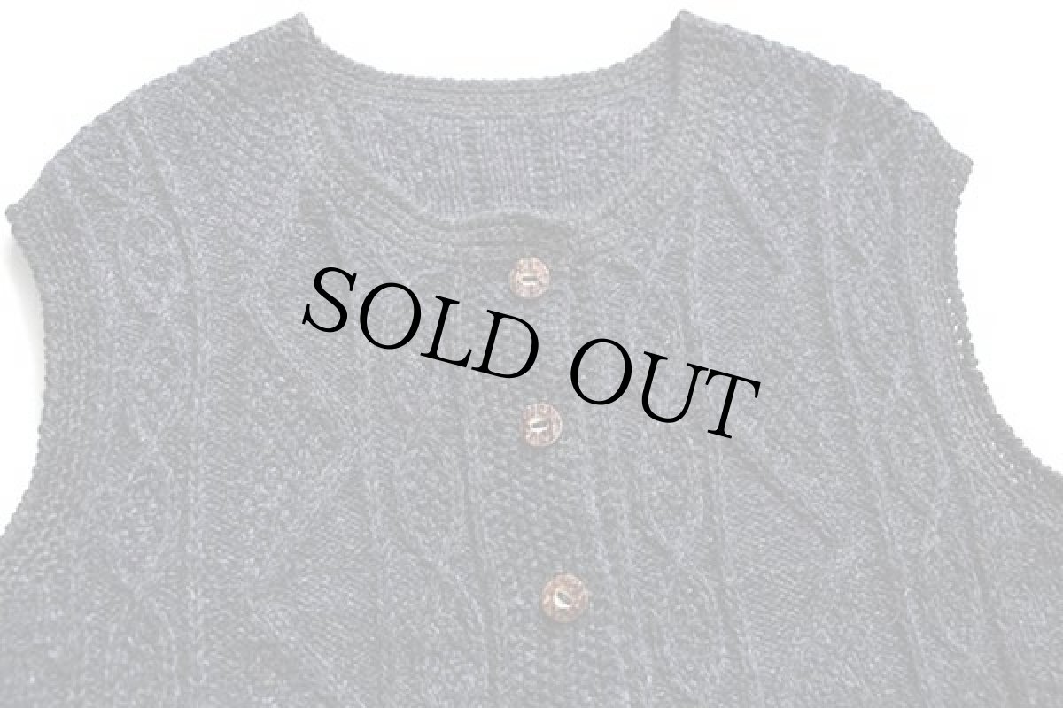 画像3: UNKNOWN ノーカラー ケーブル編み 鹿角ボタン チロリアン ウール ハンドニット ベスト カーディガン ミックス (3)