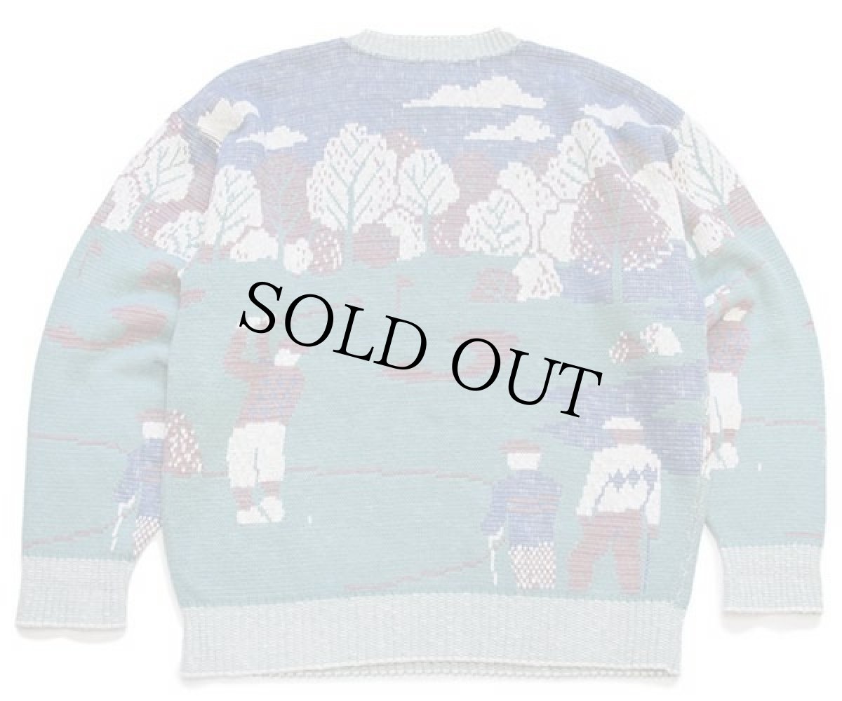 画像2: 90s USA製 WATERFRONT WORKSHOP ゴルフ柄 アート ジャガード コットンニット セーター M (2)