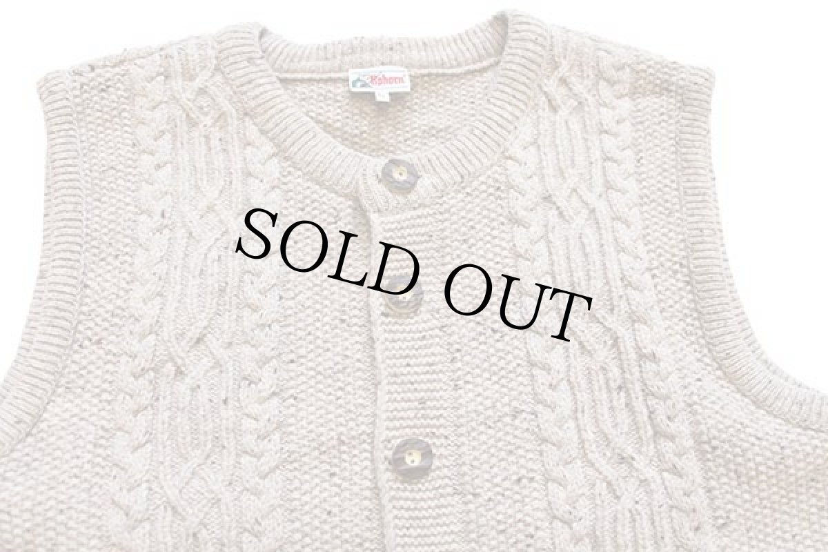 画像3: Alphorn ケーブル編み ネップ入り チロリアン ウールニット ベスト カーディガン グレーベージュ 52★フィッシャーマン (3)