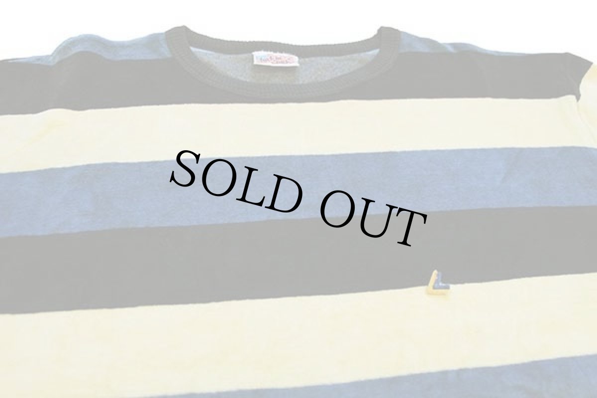 画像3: 80s イタリア製 luck in luck マルチ太ボーダー ベロア スウェット 紺×青×黄 XL (3)