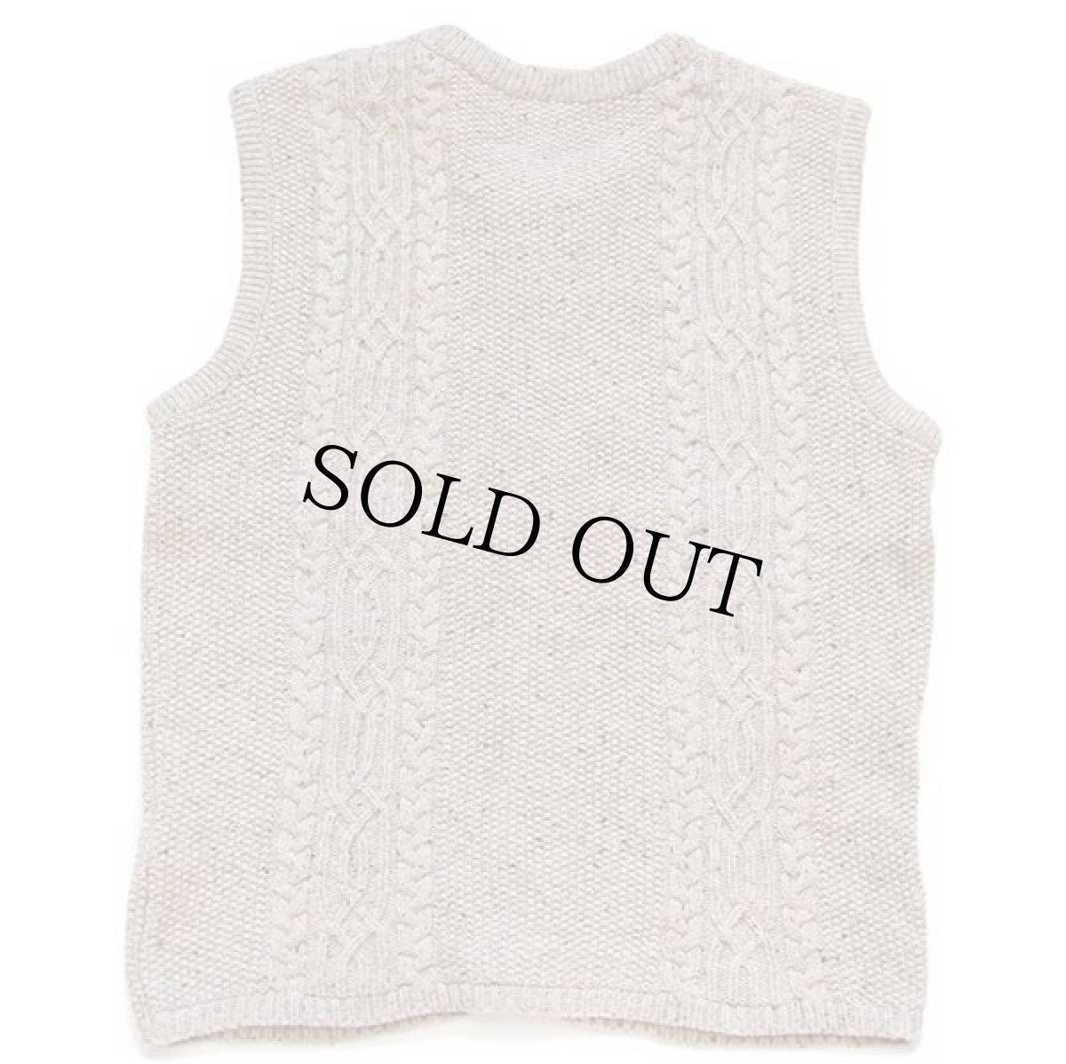 画像2: Alphorn ケーブル編み ネップ入り チロリアン ウールニット ベスト カーディガン グレーベージュ 52★フィッシャーマン (2)