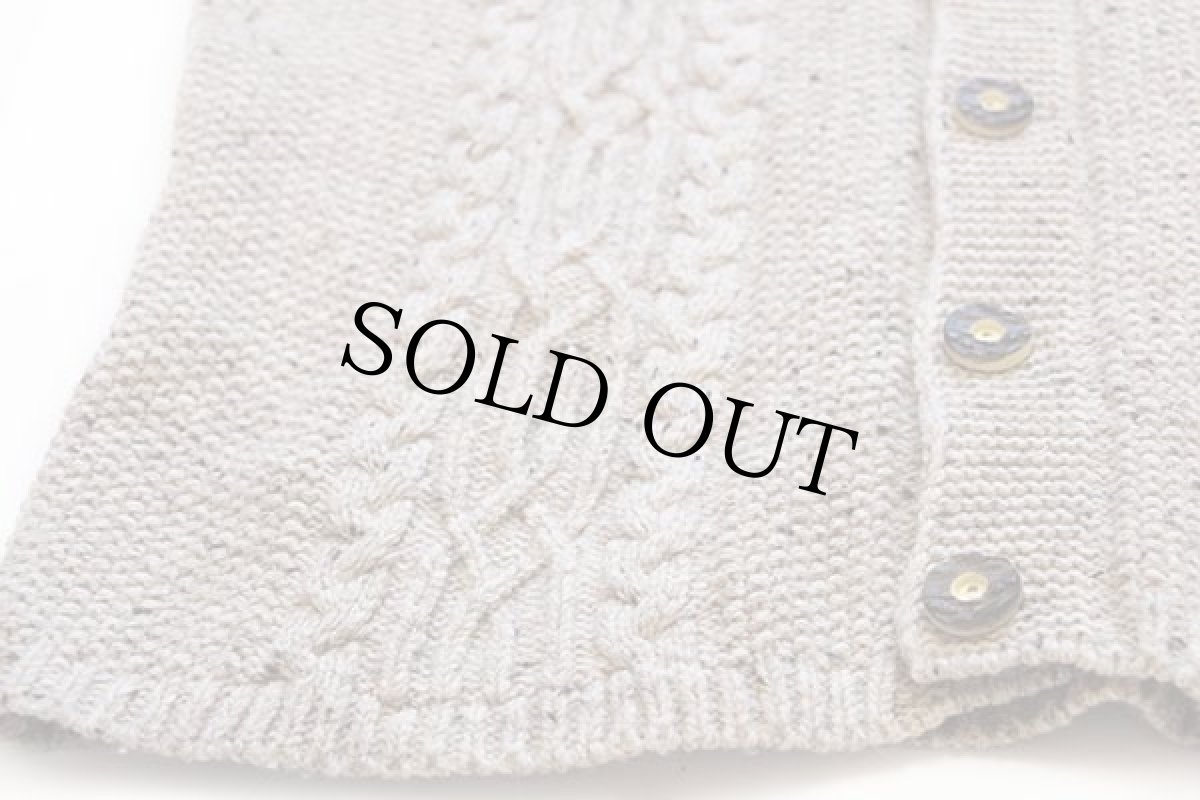 画像6: Alphorn ケーブル編み ネップ入り チロリアン ウールニット ベスト カーディガン グレーベージュ 52★フィッシャーマン (6)