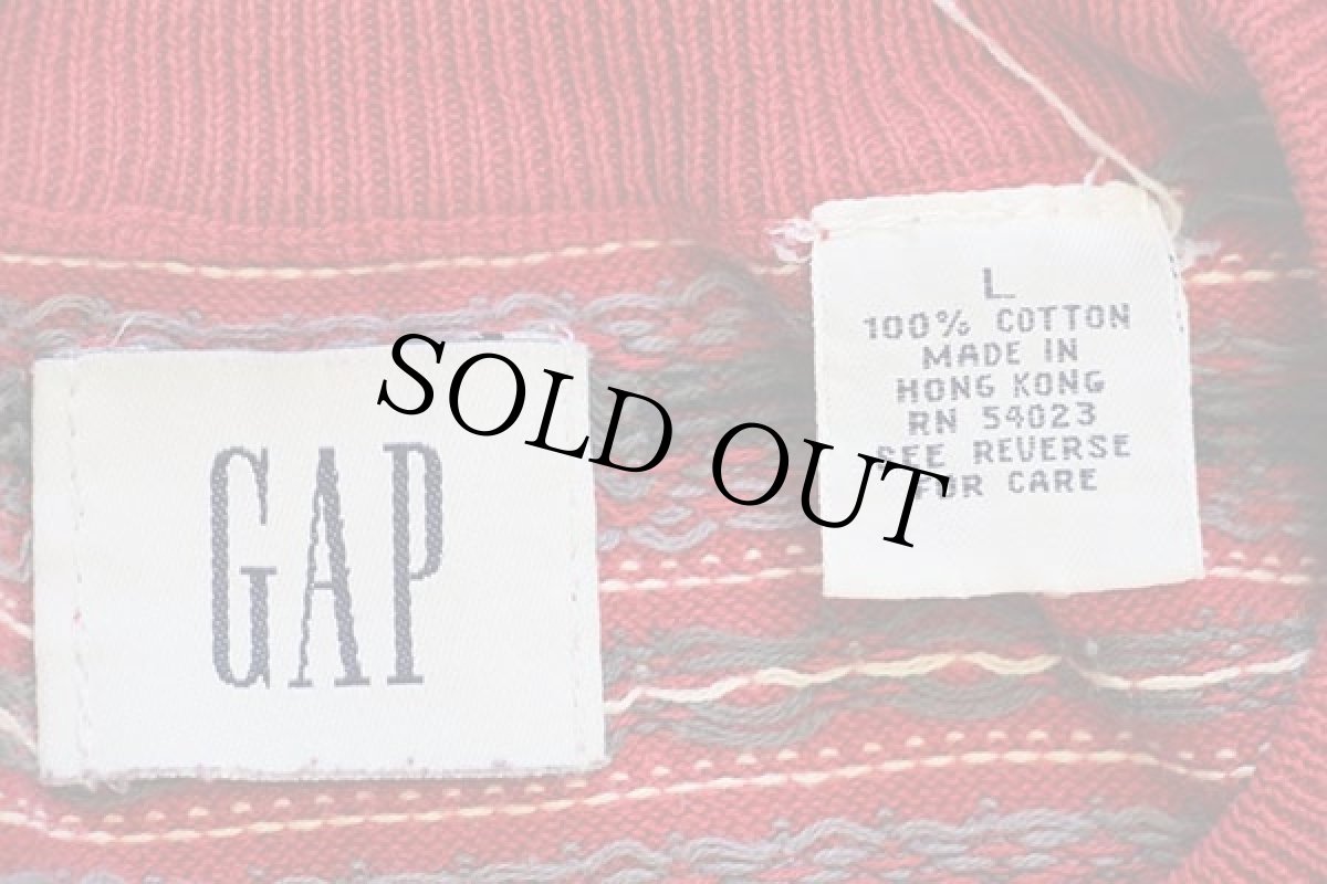 画像4: 90s GAPギャップ フェアアイル柄 ジャガード コットンニット セーター L (4)