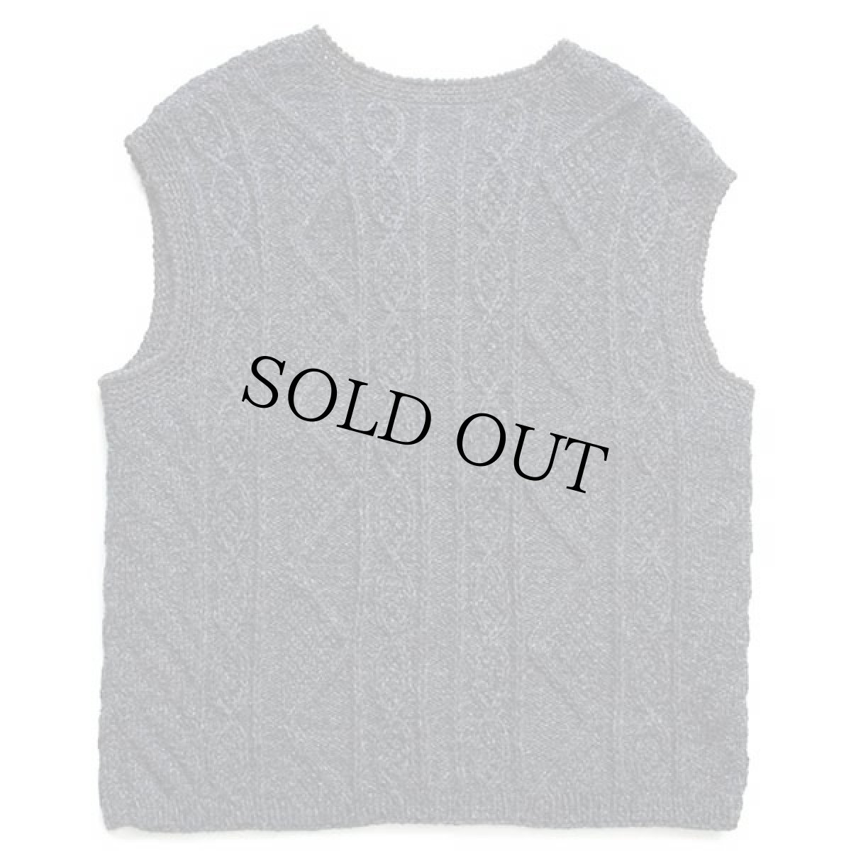 画像2: UNKNOWN ノーカラー ケーブル編み 鹿角ボタン チロリアン ウール ハンドニット ベスト カーディガン ミックス (2)