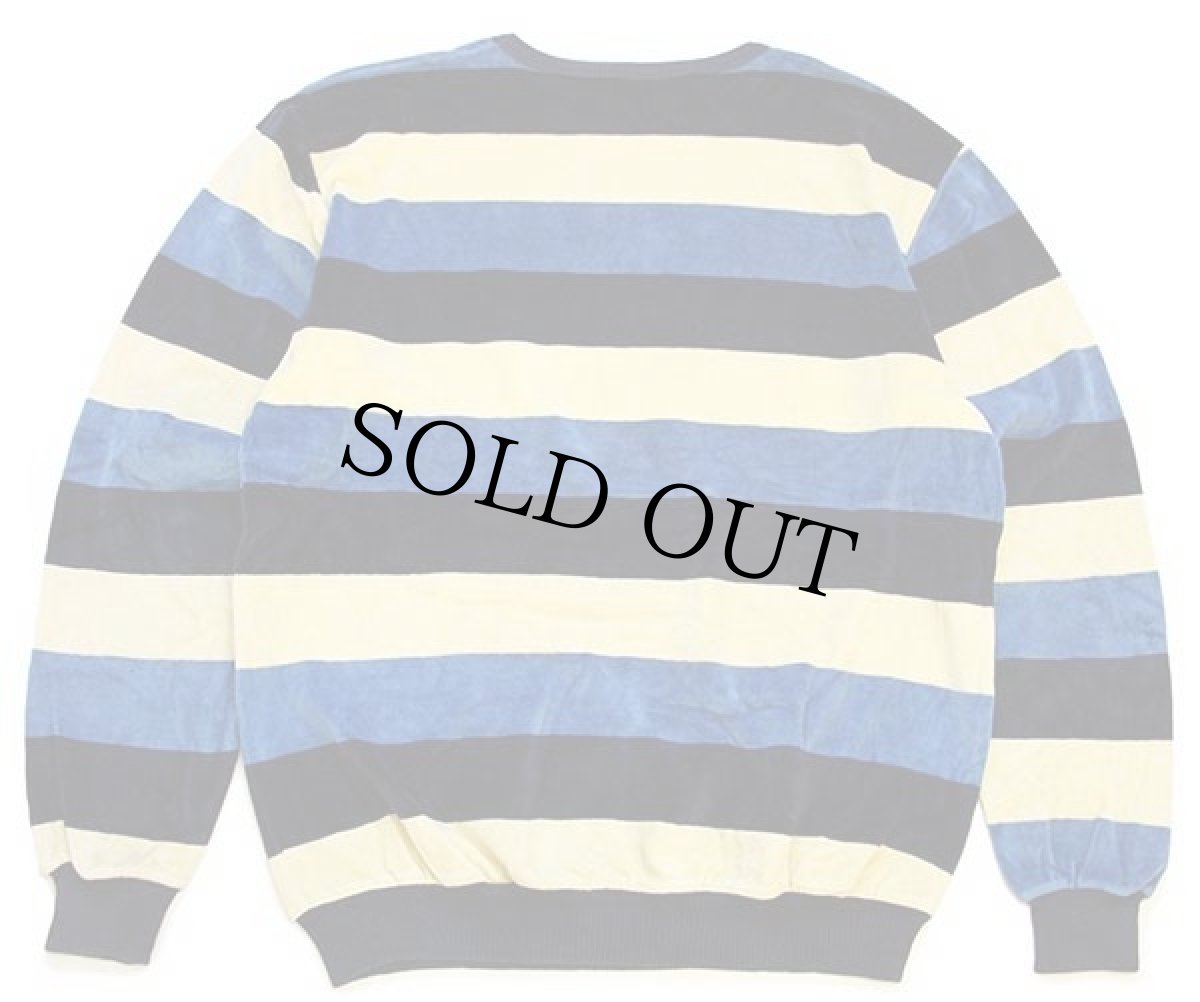 画像2: 80s イタリア製 luck in luck マルチ太ボーダー ベロア スウェット 紺×青×黄 XL (2)