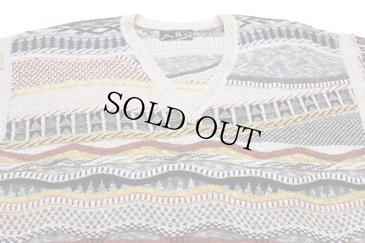 画像3: 90s イタリア製 A&E 3D 立体編み Vネック コットンニット セーター (3)