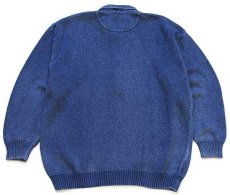 画像2: 90s デンマーク製 BLUE WILLI'S 襟付き デニム 切り替え コットンニット セーター インディゴ L (2)