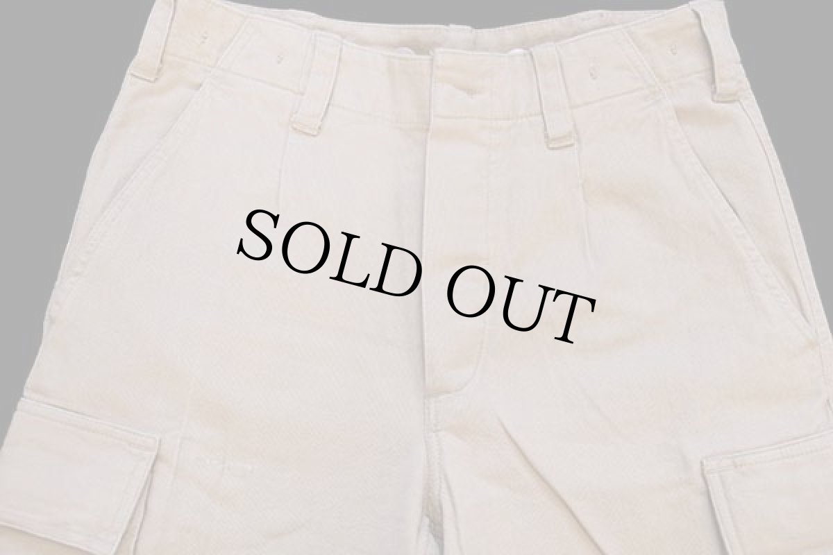 画像4: 90s ドイツ軍 ワンタック コットン モールスキン カーゴパンツ ベージュ 0★B (4)