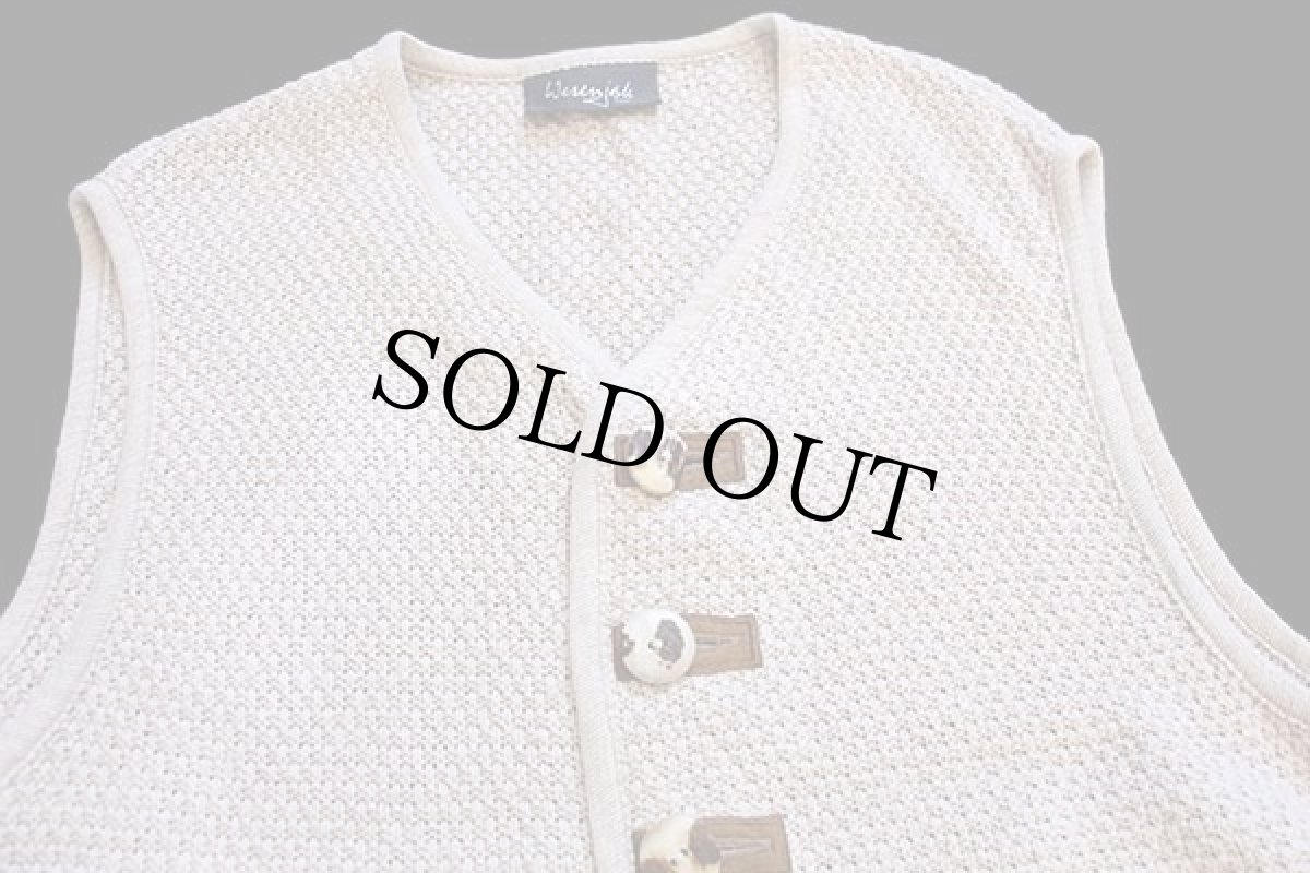 画像3: オーストリア製 Wesenjak 鹿角ボタン チロリアン コットン×リネンニット ベスト カーディガン ベージュ 58 (3)