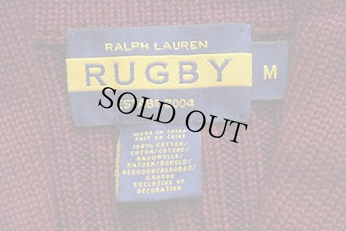 画像5: 00s RUGBY ラルフローレン パッチ付き パチポケ ショールカラー コットンニット レタードセーター バーガンディ M (5)
