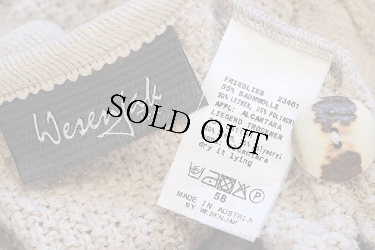 画像4: オーストリア製 Wesenjak 鹿角ボタン チロリアン コットン×リネンニット ベスト カーディガン ベージュ 58 (4)