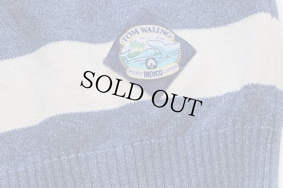 画像5: 90s 英国製 TOM WALING 太ボーダー DEN-M-NIT インディゴ染め コットンニット セーターL (5)