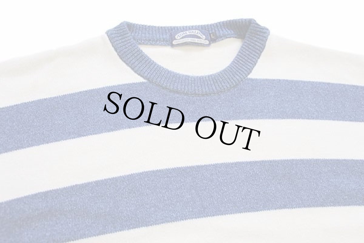 画像3: 90s 英国製 TOM WALING 太ボーダー DEN-M-NIT インディゴ染め コットンニット セーターL (3)