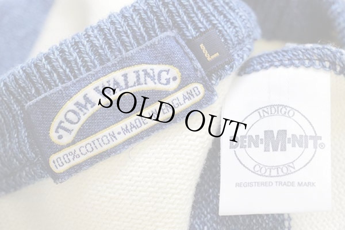 画像4: 90s 英国製 TOM WALING 太ボーダー DEN-M-NIT インディゴ染め コットンニット セーターL (4)